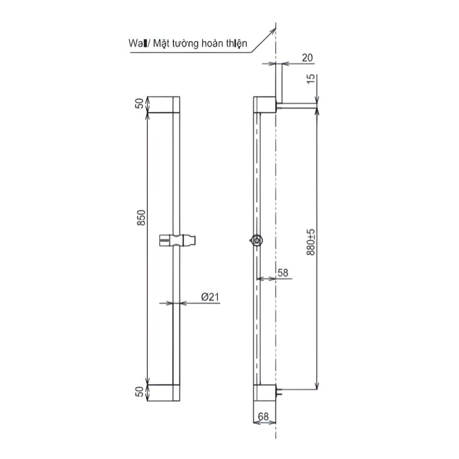 bản vẽ kích thước thanh trượt sen tắm toto tbw07018a