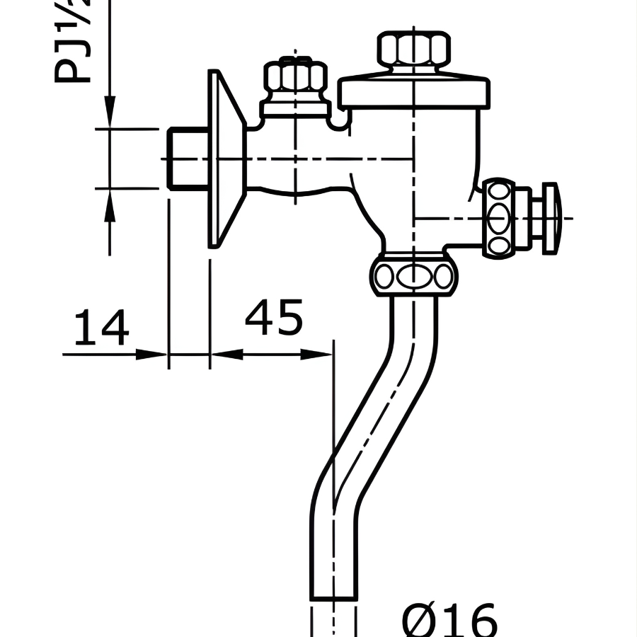 bản vẽ kích thước van xả nhấn toto t60s