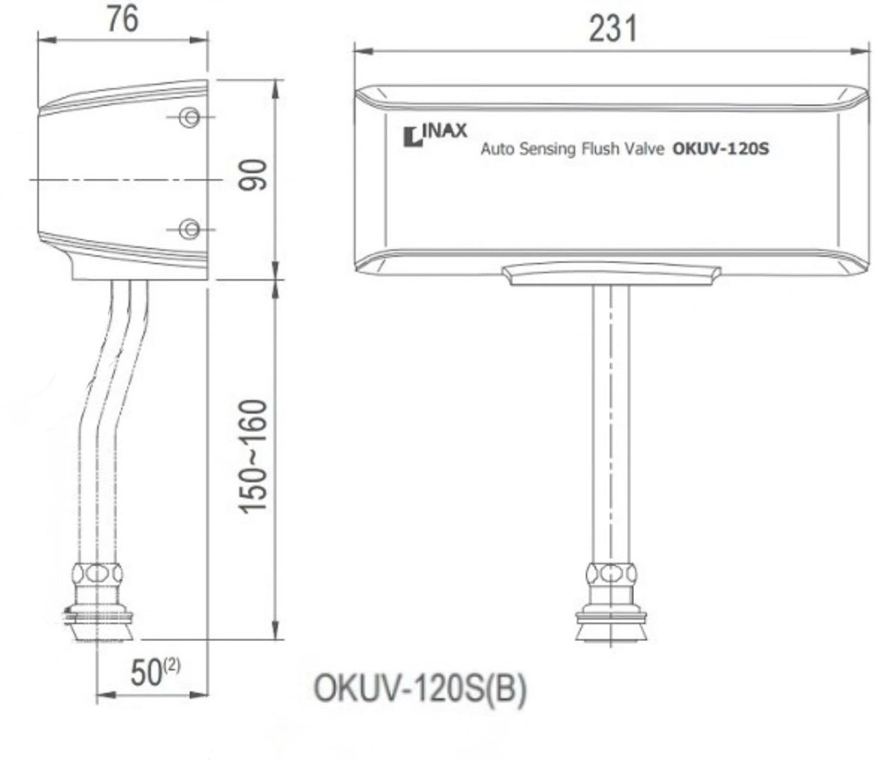 bản vẽ kích thước van xả tiểu nam cảm ứng inax okuv-120b
