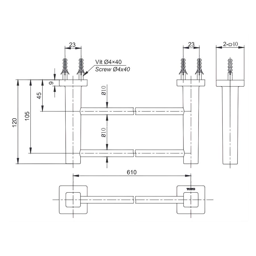 bản vẽ kích thước vắt khăn toto yt408w6v