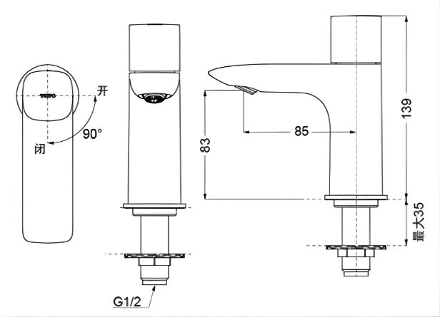 bản vẽ kích thước vòi chậu lạnh toto tlg04101b