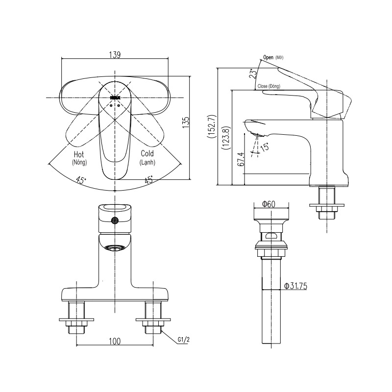bản vẽ kỹ thuật vòi chậu lavabo inax lfv-1111s