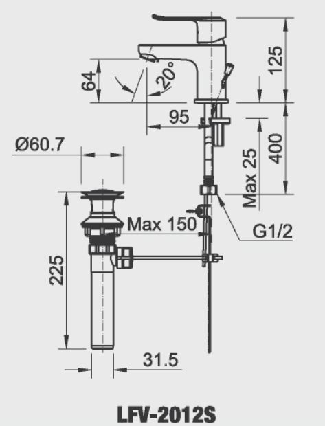 bản vẽ kích thước vòi lavabo inax lfv-2012s