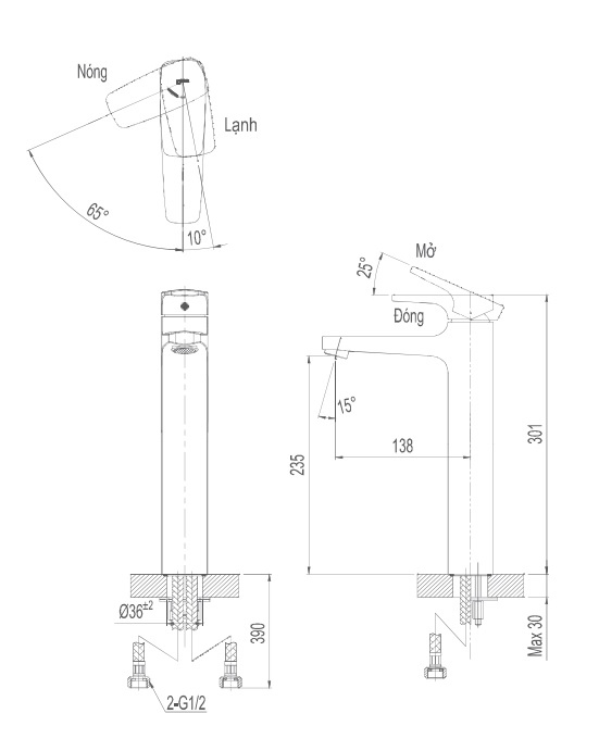 bản vẽ kích thước vòi chậu nóng lạnh lavabo inax lfv-5000sh