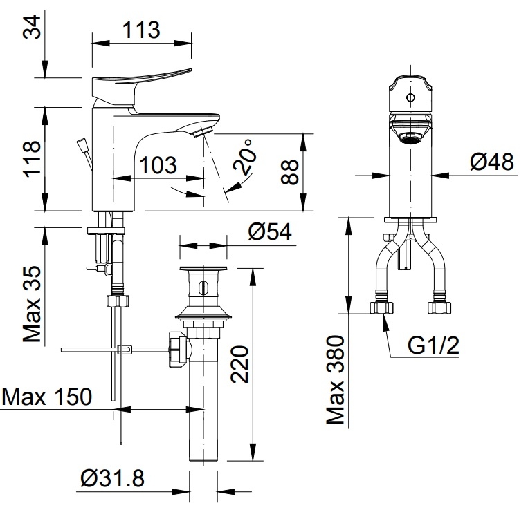 bản vẽ kích thước vòi lavabo inax lfv-502s