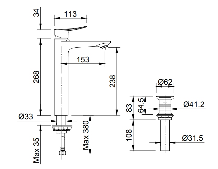 bản vẽ kích thước vòi chậu lavabo inax lfv-502sh
