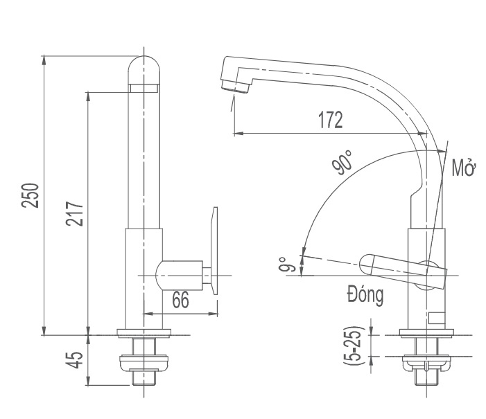 bản vẽ kích thước vòi rửa bát inax sfv-29