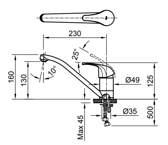 bản vẽ kích thước vòi rửa bát inax sfv-302s