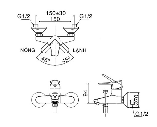 bản vẽ kích thước vòi sen gắn tường inax bfv-1003s
