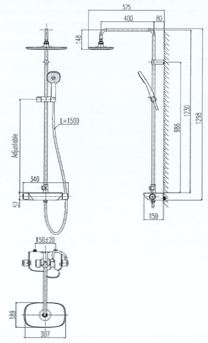 bản vẽ kích thước vòi sen tắm inax bfv-633s