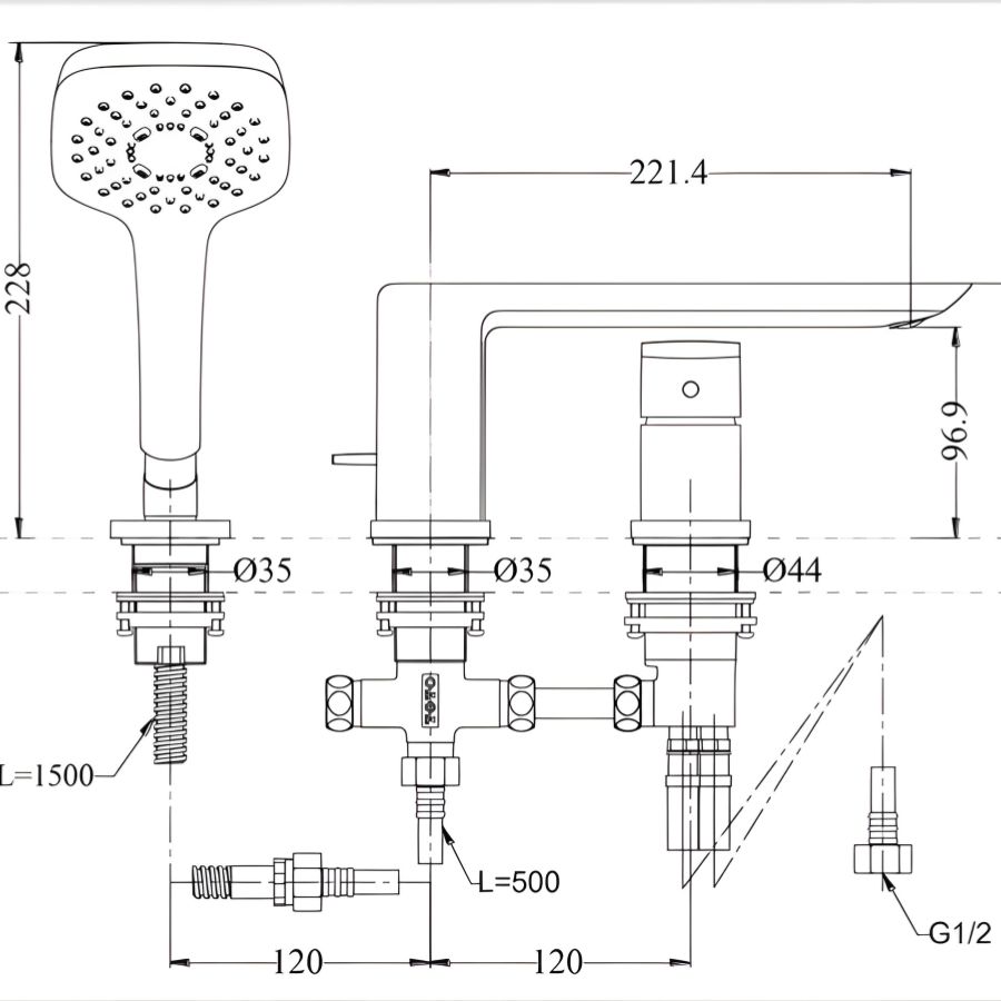 bản vẽ kích thước sen bồn tắm toto tbg02305bb