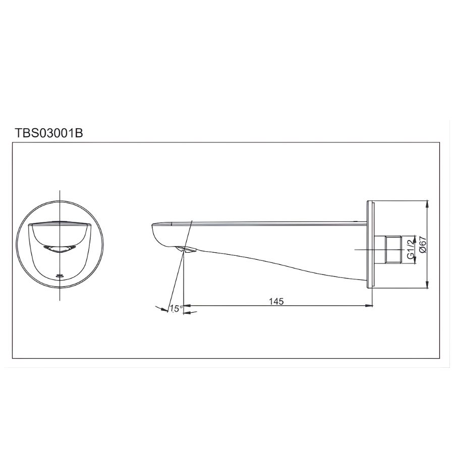 bản vẽ kích thước vòi xả bồn toto tbs03001b