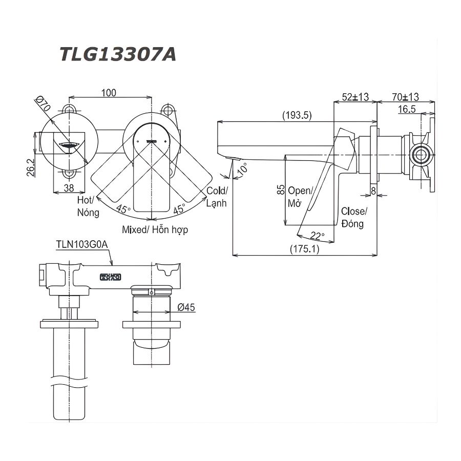 bản vẽ kích thước voi chậu toto tlg13307a