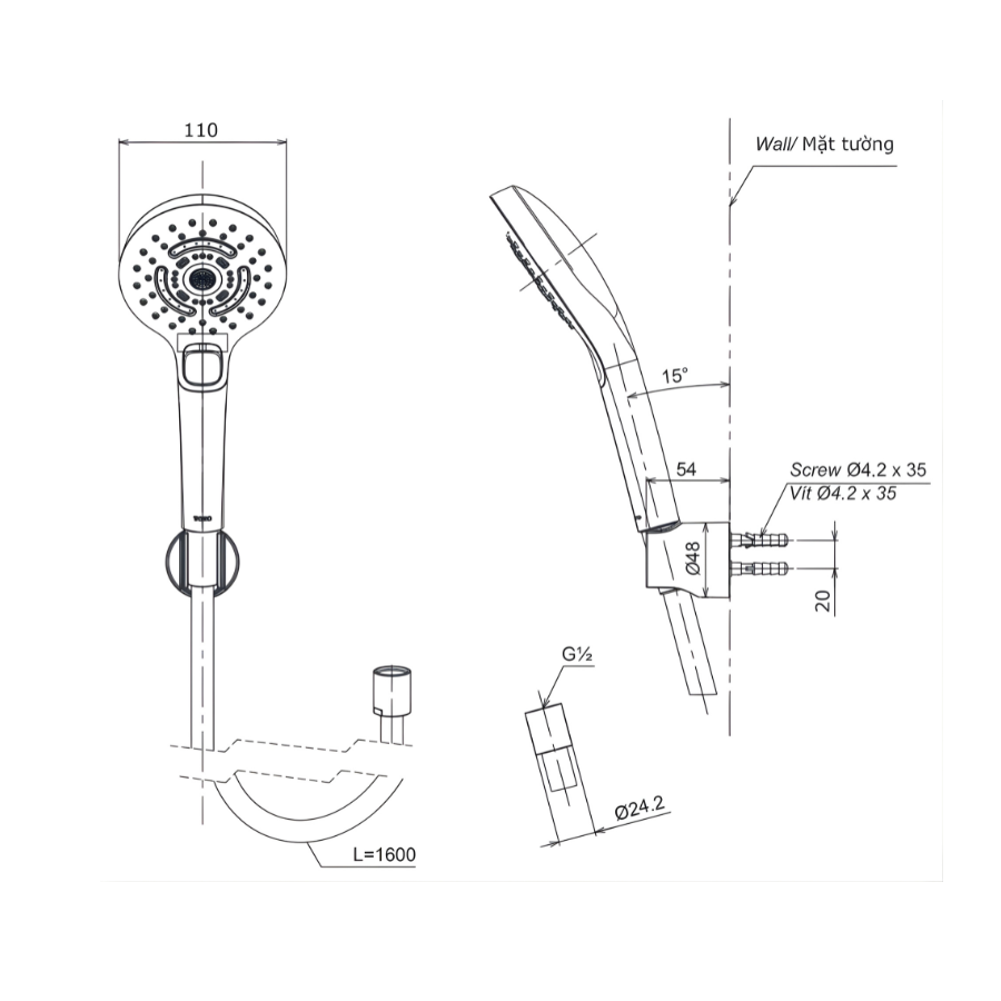bản vẽ kích thước bát sen cầm tay toto tbw01035v