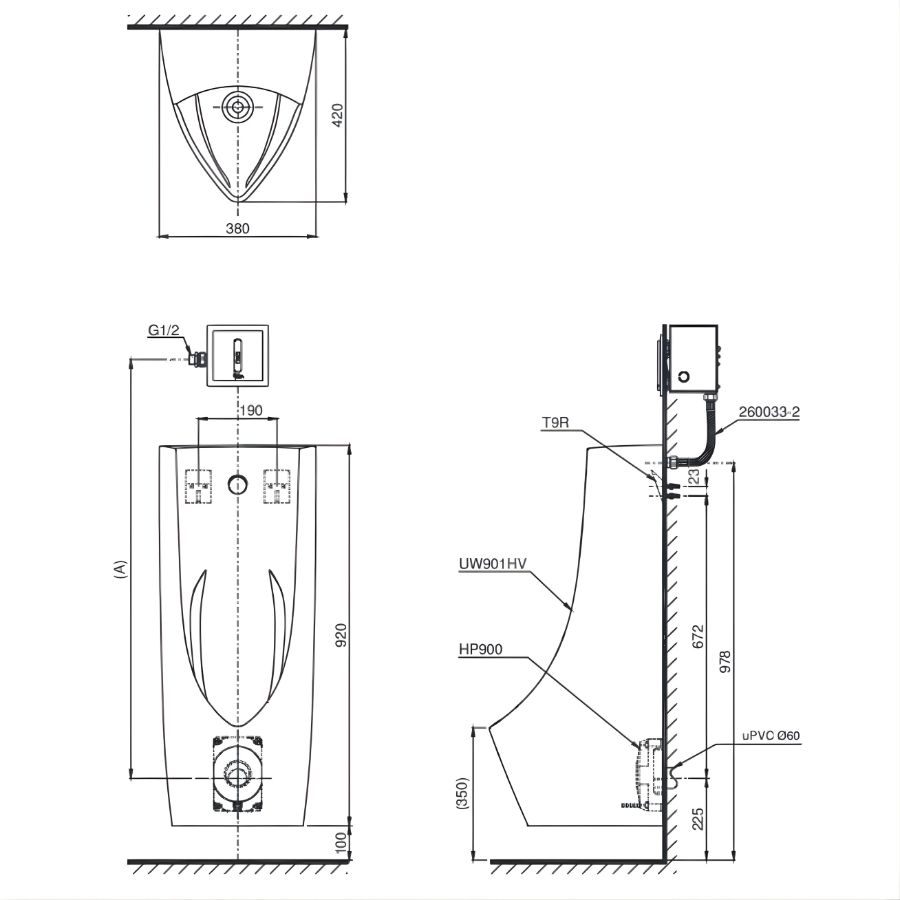ban ve ky thuat bon tieu treo toto ut901h