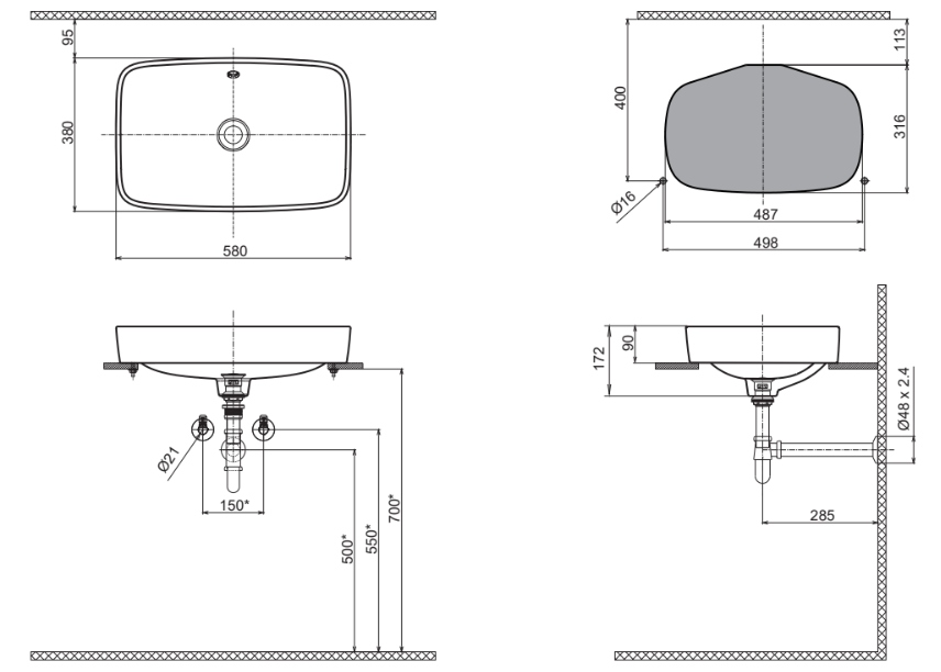 bản vẽ kỹ thuật chậu lavabo đặt bàn inax al-299v