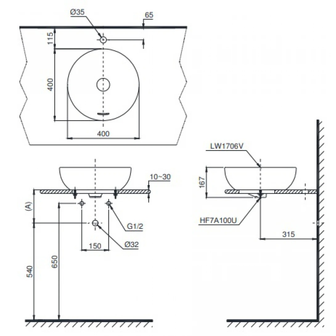 bản vẽ kỹ thuật chậu lavabo đặt bàn LT1706