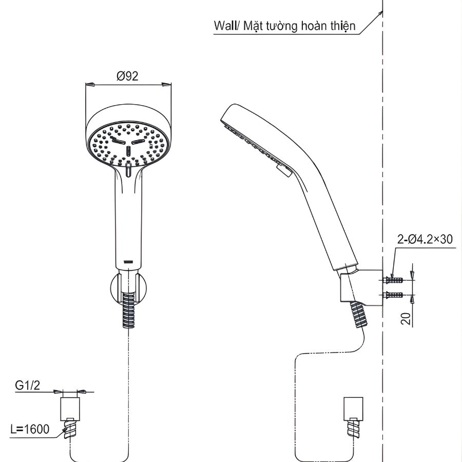 bản vẽ kỹ thuật sen cầm tay toto tbw07012a