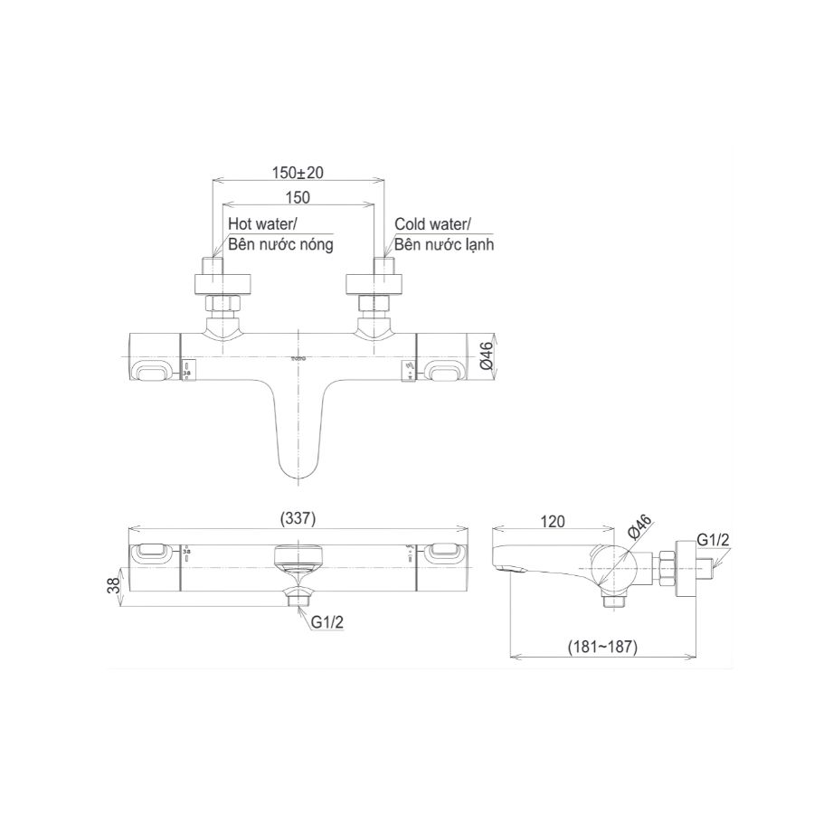 bản vẽ kỹ thuật sen tắm nhiệt độ toto tbv09400v