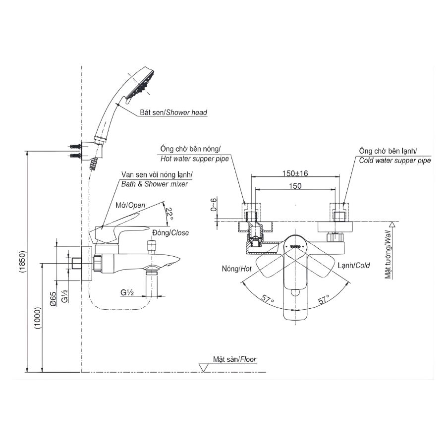 bản vẽ kích thước sen tắm nhiệt độ toto tbg04302va