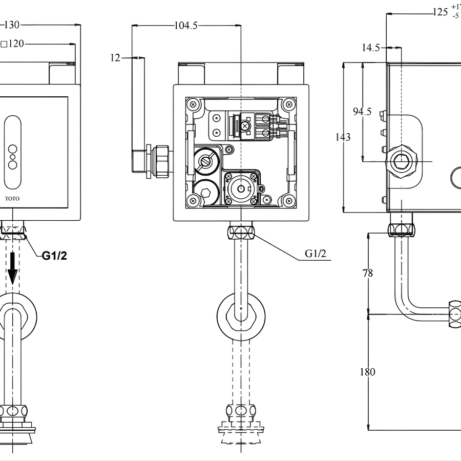 bản vẽ kỹ thuật van xả tiểu nam toto ttue602dn