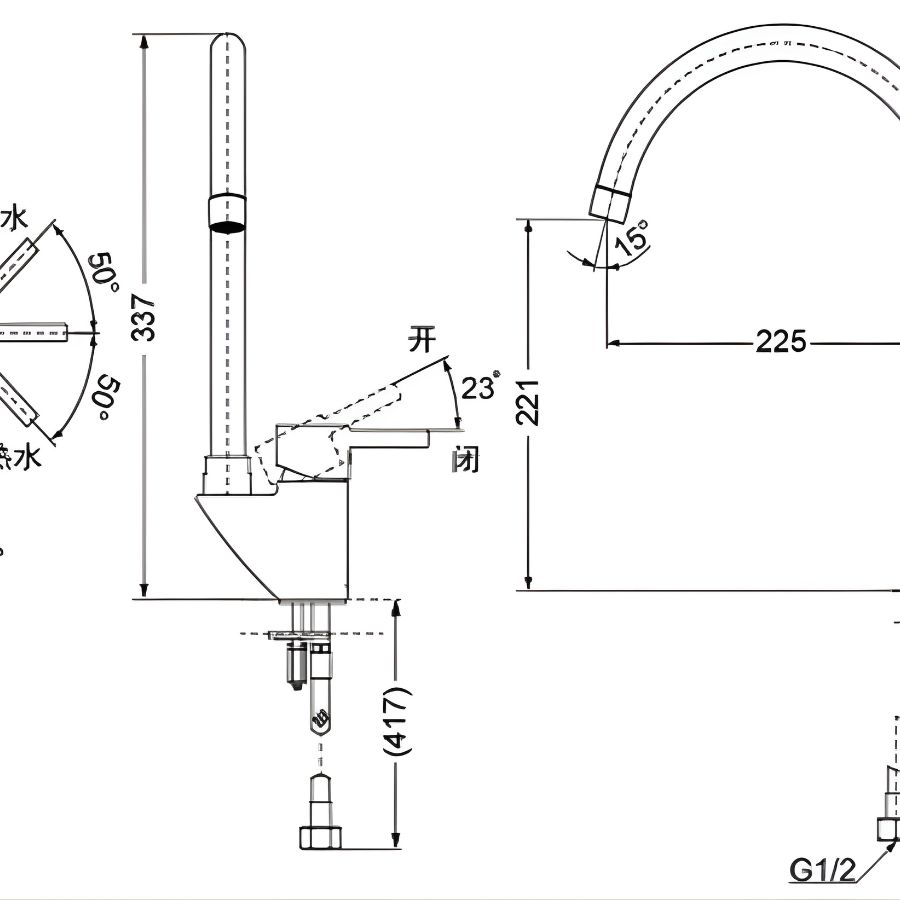 bản vẽ kỹ thuật vòi bếp gật gù nóng lạnh toto dk307arr