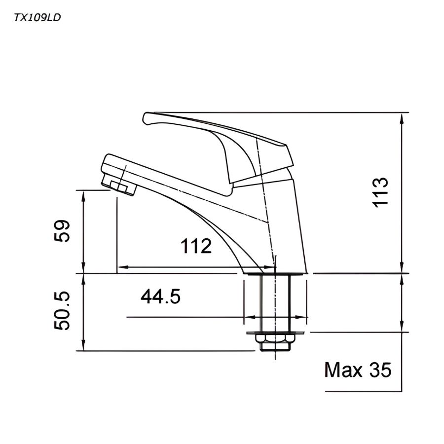 bản vẽ kích thước vòi chậu lavabo toto tx109ld