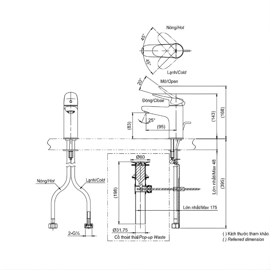 bản vẽ kỹ thuật vòi chậu lavabo toto nóng lạnh tls04301v