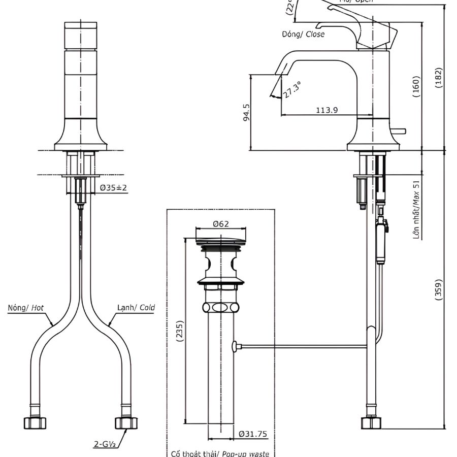 bản vẽ kỹ thuật vòi chậu nóng lạnh toto tlg08301v