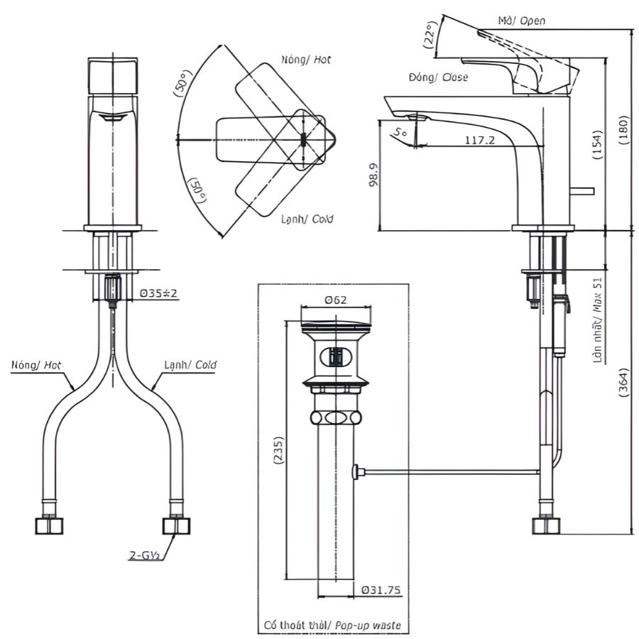 bản vẽ kỹ thuật voi lavabo nóng lạnh tlg07301v