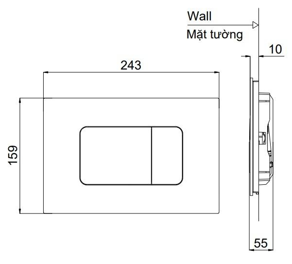 bản vẽ kích thước mặt nạ xả nhấn toto mp170p