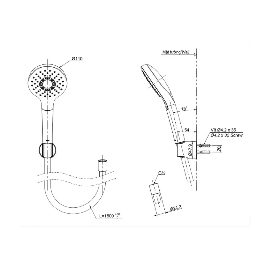 bản vẽ kỹ thuật sen cầm tay toto tbw02005a
