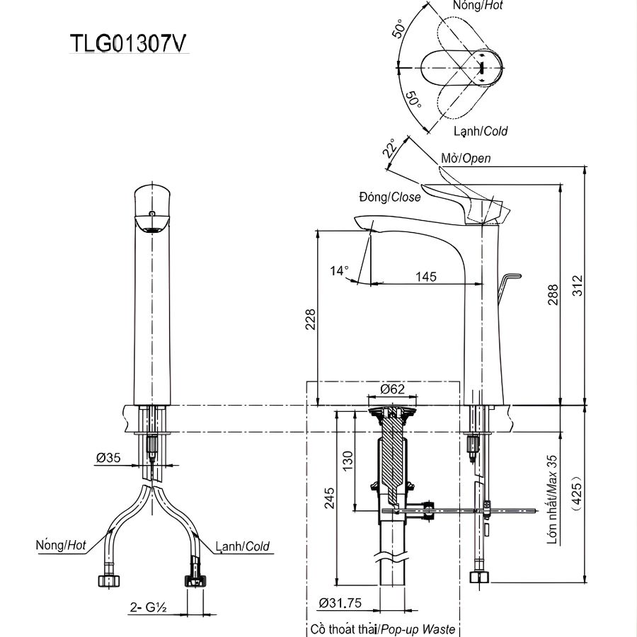 ban ve ky thuat voi lavabo toto tlg01307v