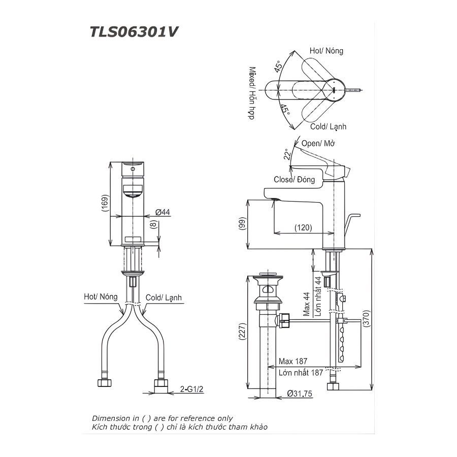 bản vẽ kích thước vòi chậu lavabo toto tls06301v