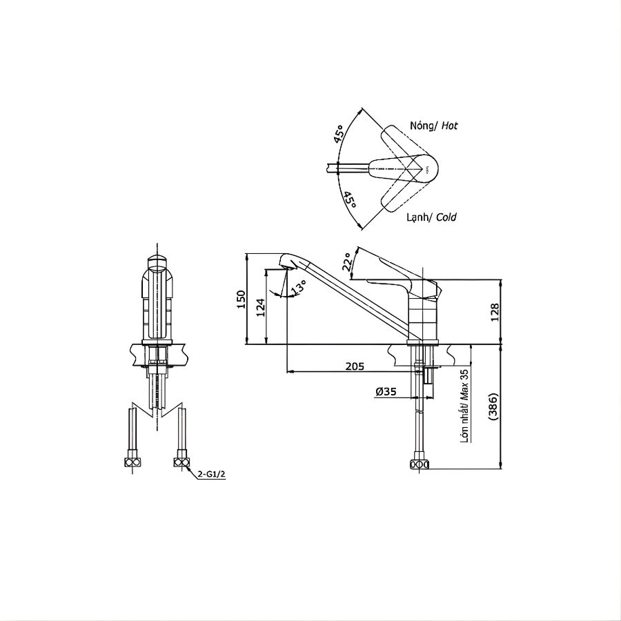 bản vẽ kxy thuật vòi bếp gật gù nóng lạnh toto ttkc301fv
