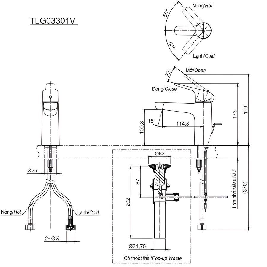bản vẽ kỹ thuật vòi chậu lavabo tlg03301v