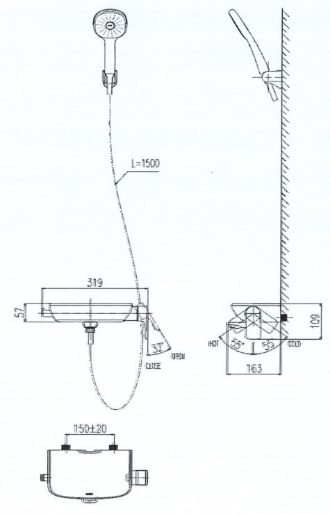bản vẽ kích thước sen tắm nóng lạnh inax bfv-613s