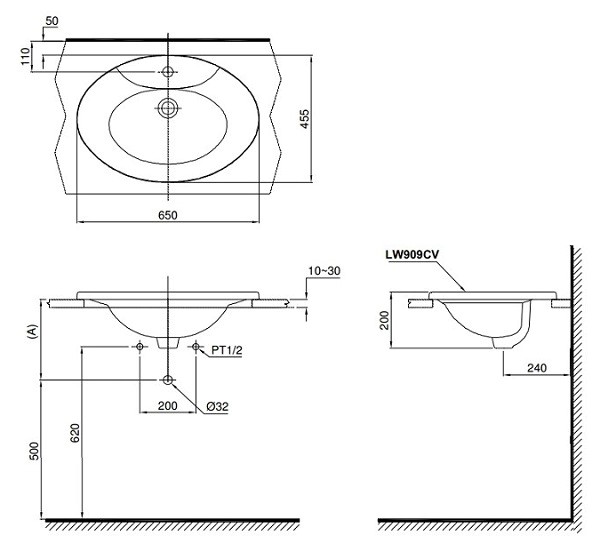 Chậu Rửa âm bàn Lavabo Toto L909C#XW Đặt Bàn