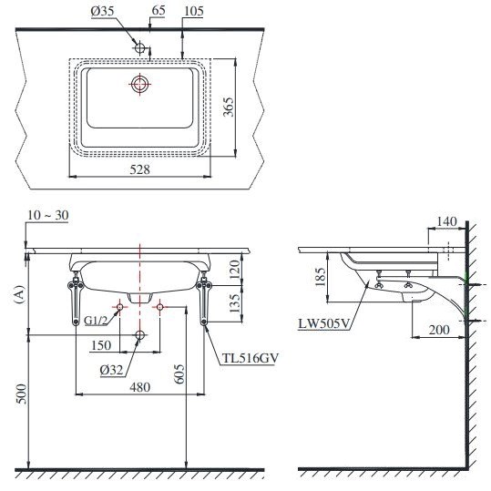 Chậu Rửa Lavabo Toto LT505T#XW Âm bàn
