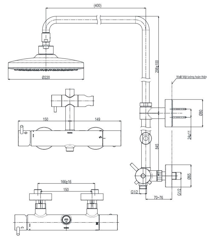 Thân Sen Cây Tắm Đứng TOTO TBW01303AB Bát Sen Tròn