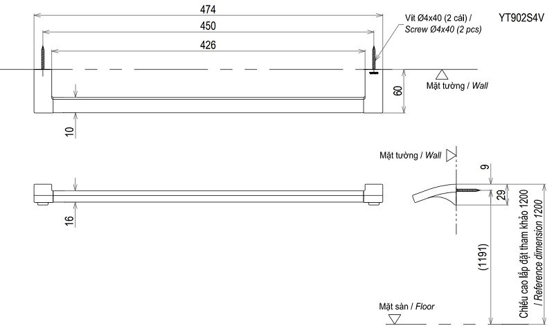 Thanh treo khăn tắm vệ sinh TOTO YT903S4V