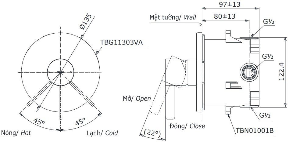 Van điều chỉnh nhiệt TOTO TBV01103B TBN01102B