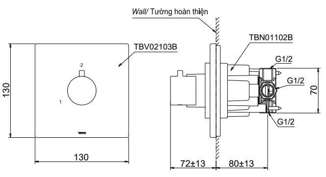 Van điều chỉnh nhiệt TOTO TBV02103B TBN01102B