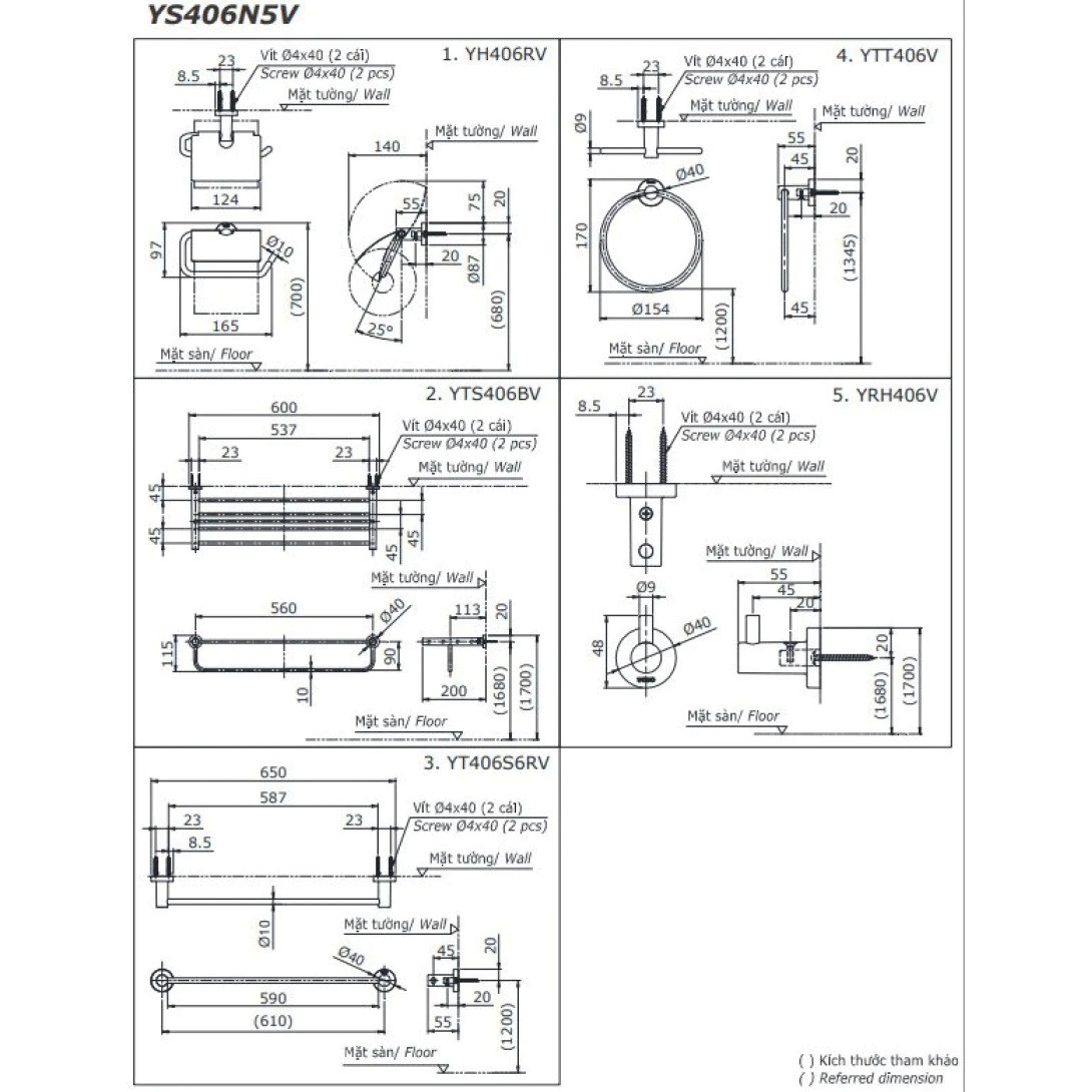 Bộ phụ kiện nhà tắm vệ sinh TOTO YS406N5V