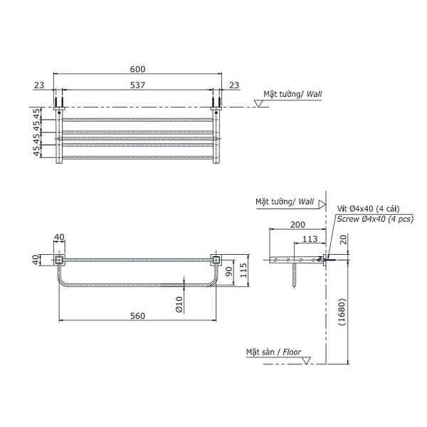 Thanh treo khăn tắm vệ sinh 2 tầng TOTO YTS408BV
