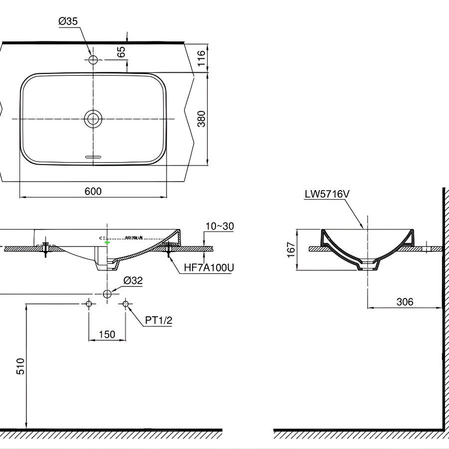 Chậu rửa Lavabo đặt bàn Toto LT5716
