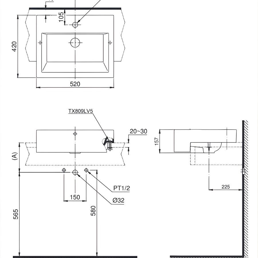 Chậu rửa Lavabo bán âm bàn Toto LT647CS
