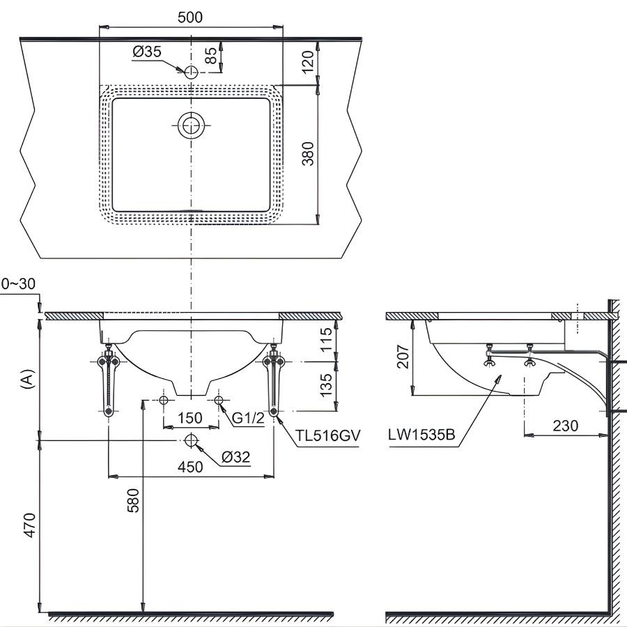 Chậu rửa Lavabo bán âm bàn Toto LW1535V