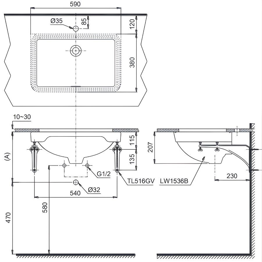 Chậu rửa Lavabo bán âm bàn Toto LW1536V