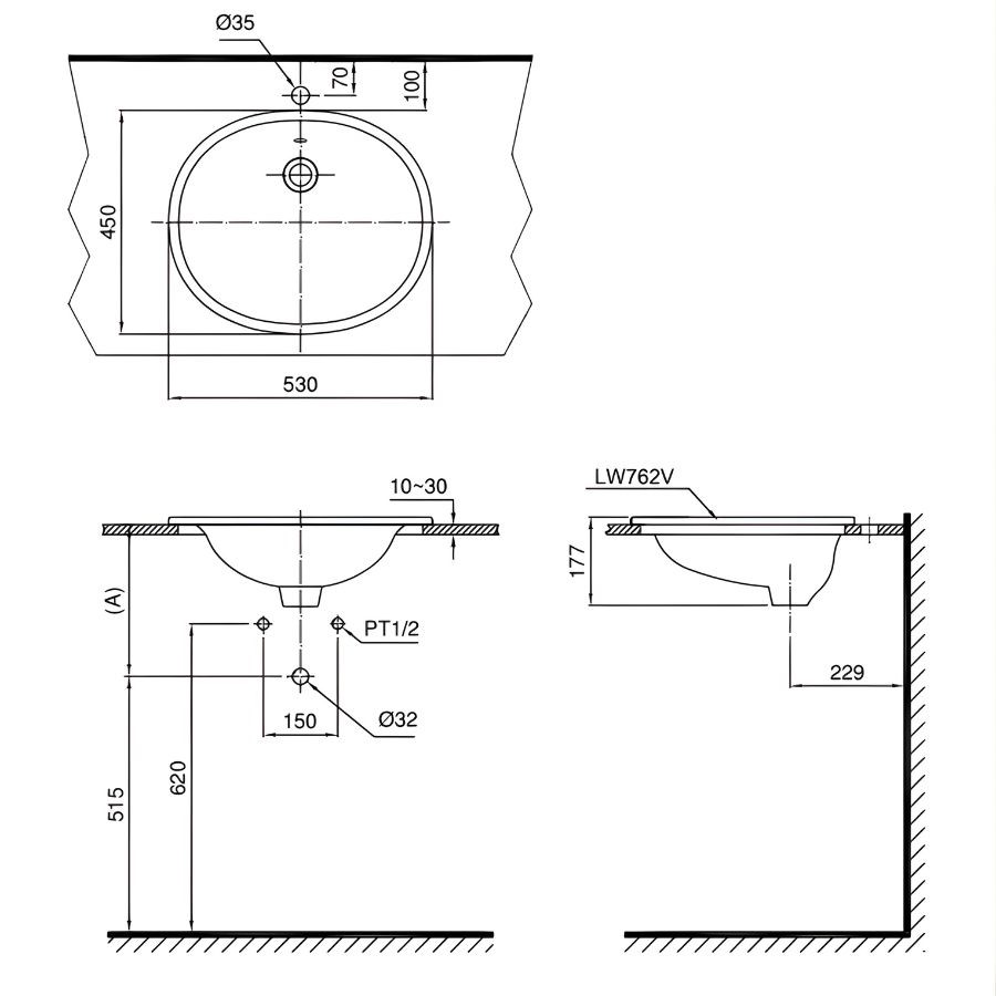 Chậu rửa Lavabo bán âm bàn Toto L762